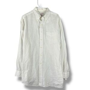 Brooks Brothers 346 XL Shirt Mens White 100% Linen Button Up Long Sleeve